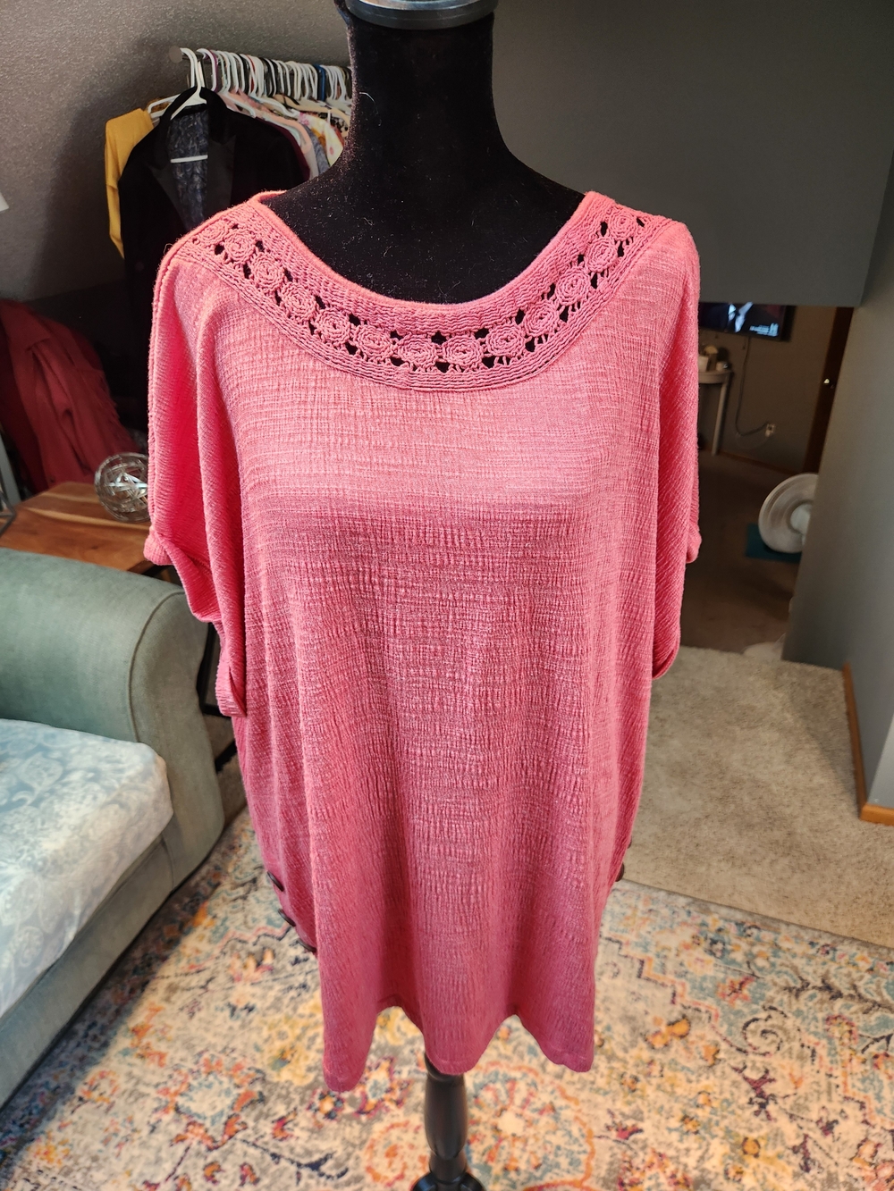 Cable & Gauge Pink Knit Top with Subtle Texture Button Detail 1X